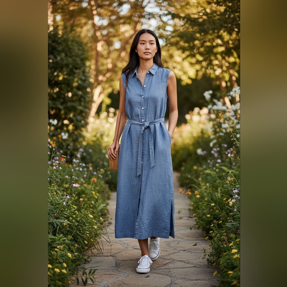 Tommy Bahama Denim Blue Sleeveless Midi Dress Medium